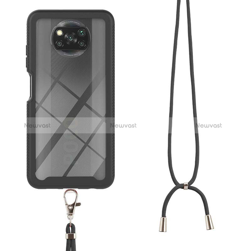 Silicone Matte Finish and Plastic Back Cover Case 360 Degrees with Lanyard Strap for Xiaomi Poco X3 NFC