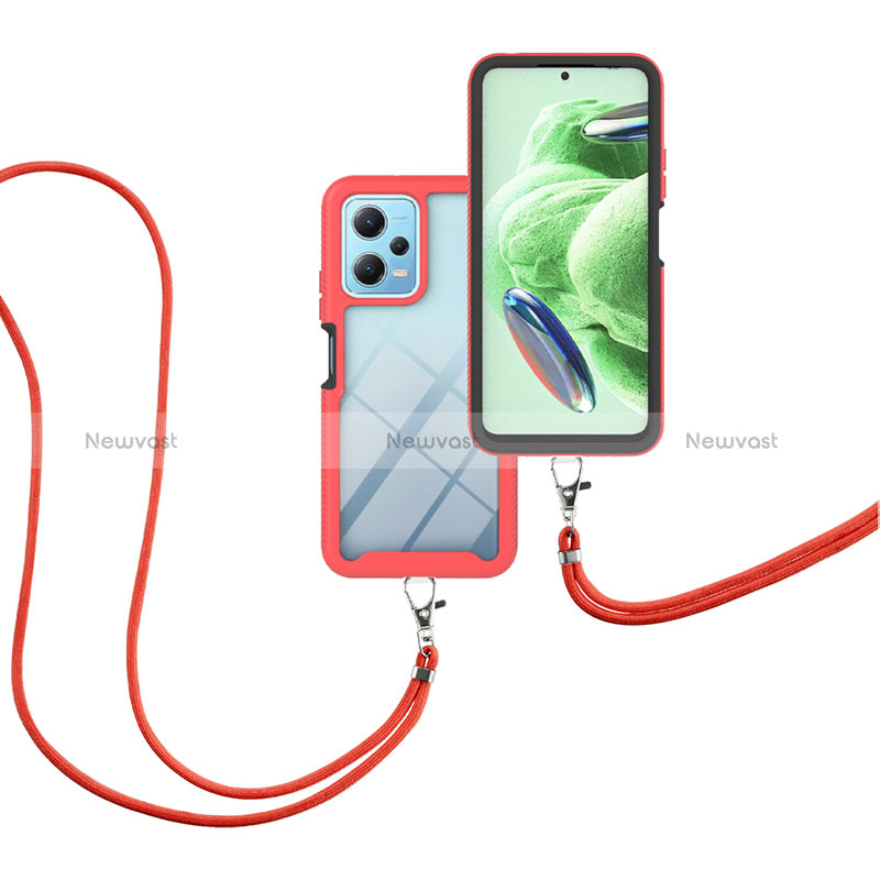 Silicone Matte Finish and Plastic Back Cover Case 360 Degrees with Lanyard Strap for Xiaomi Redmi Note 12 5G