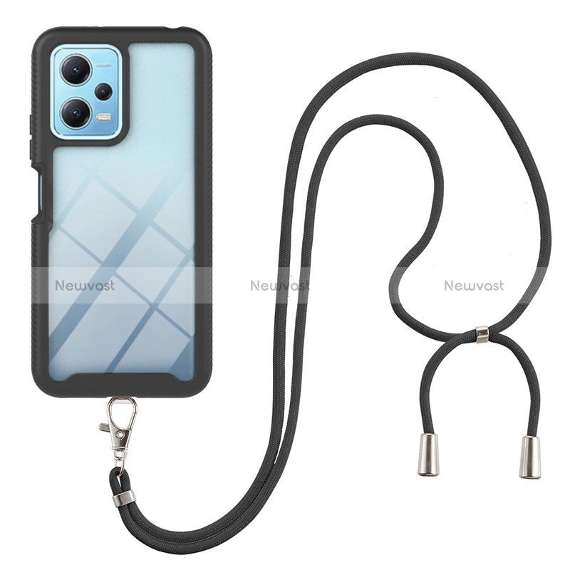 Silicone Matte Finish and Plastic Back Cover Case 360 Degrees with Lanyard Strap for Xiaomi Redmi Note 12 5G