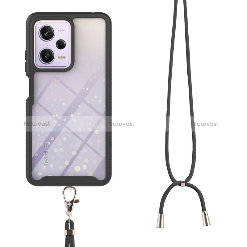 Silicone Matte Finish and Plastic Back Cover Case 360 Degrees with Lanyard Strap for Xiaomi Redmi Note 12 Pro 5G