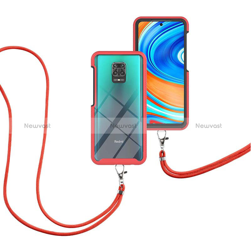 Silicone Matte Finish and Plastic Back Cover Case 360 Degrees with Lanyard Strap for Xiaomi Redmi Note 9 Pro
