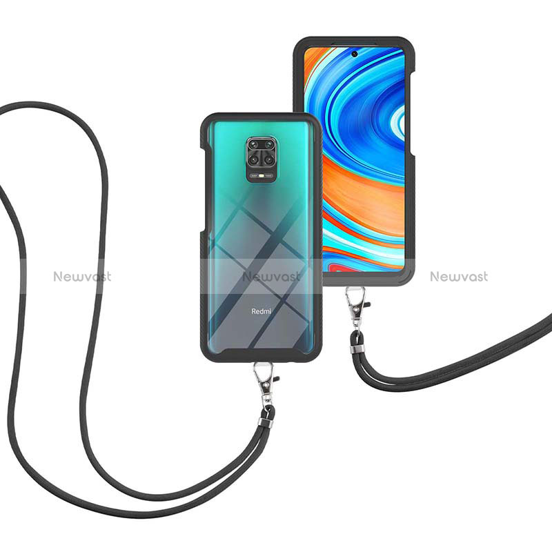 Silicone Matte Finish and Plastic Back Cover Case 360 Degrees with Lanyard Strap for Xiaomi Redmi Note 9 Pro