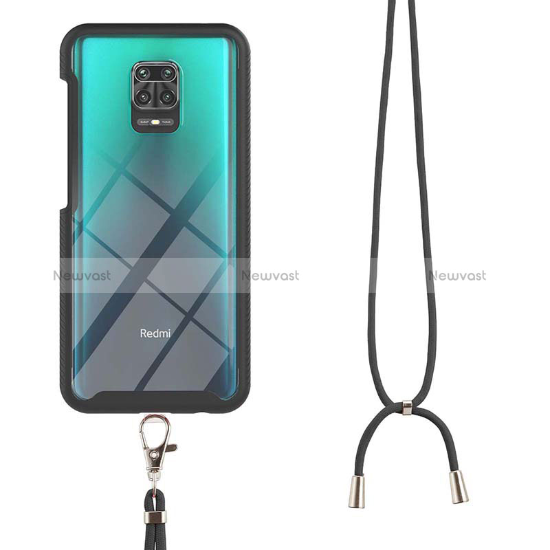 Silicone Matte Finish and Plastic Back Cover Case 360 Degrees with Lanyard Strap for Xiaomi Redmi Note 9 Pro