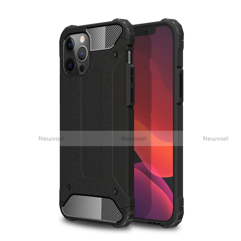 Silicone Matte Finish and Plastic Back Cover Case for Apple iPhone 12 Pro Max Black