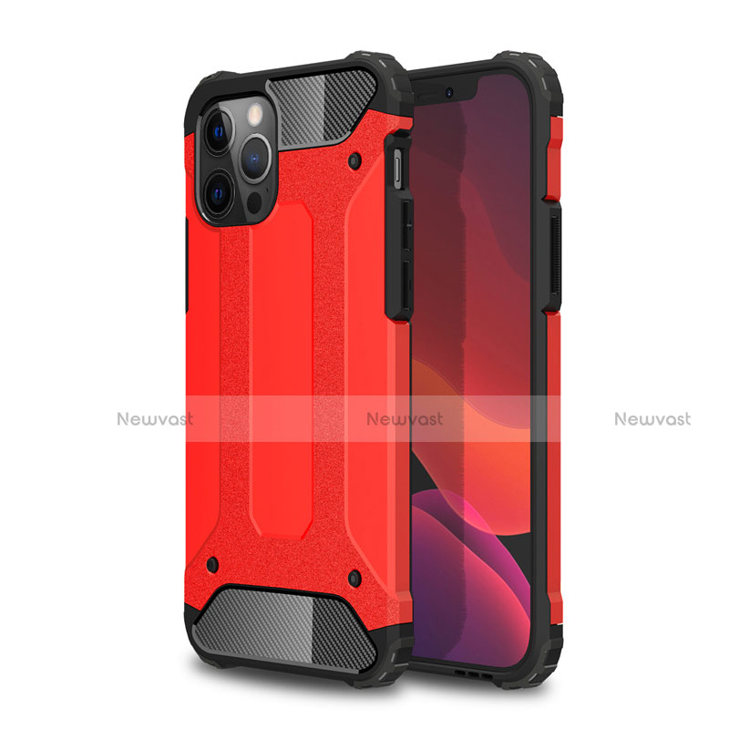 Silicone Matte Finish and Plastic Back Cover Case for Apple iPhone 12 Pro Max Red