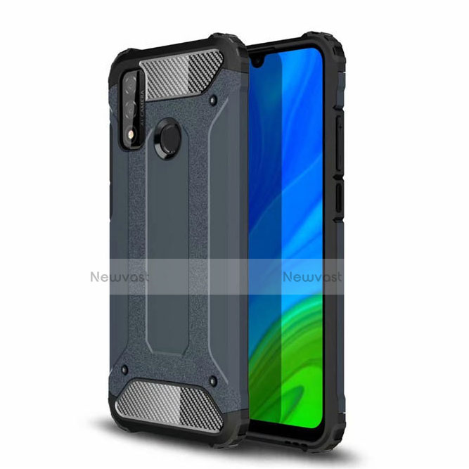 Silicone Matte Finish and Plastic Back Cover Case for Huawei P Smart (2020) Blue