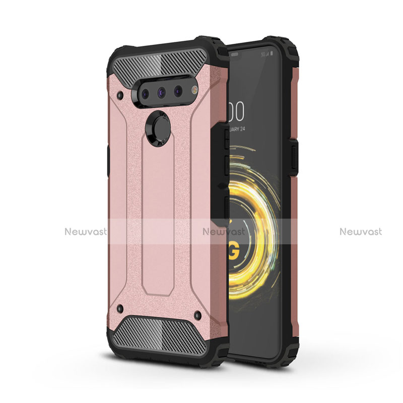 Silicone Matte Finish and Plastic Back Cover Case for LG V50 ThinQ 5G Rose Gold