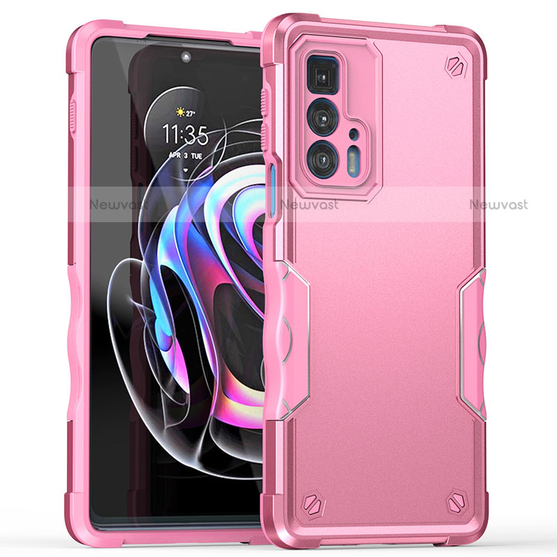 Silicone Matte Finish and Plastic Back Cover Case for Motorola Moto Edge 20 Pro 5G Hot Pink