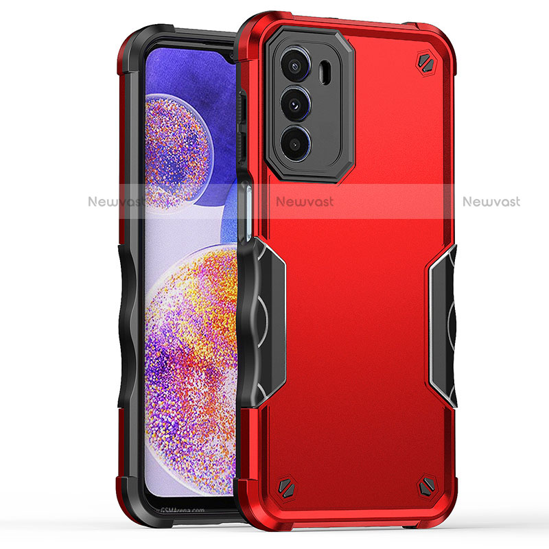 Silicone Matte Finish and Plastic Back Cover Case for Motorola Moto Edge (2022) 5G Red