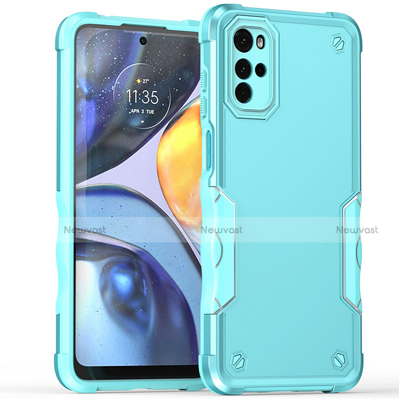 Silicone Matte Finish and Plastic Back Cover Case for Motorola Moto G22 Cyan