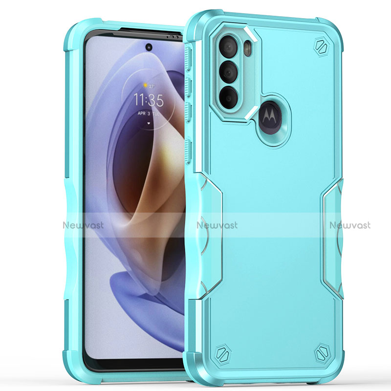 Silicone Matte Finish and Plastic Back Cover Case for Motorola Moto G41 Cyan