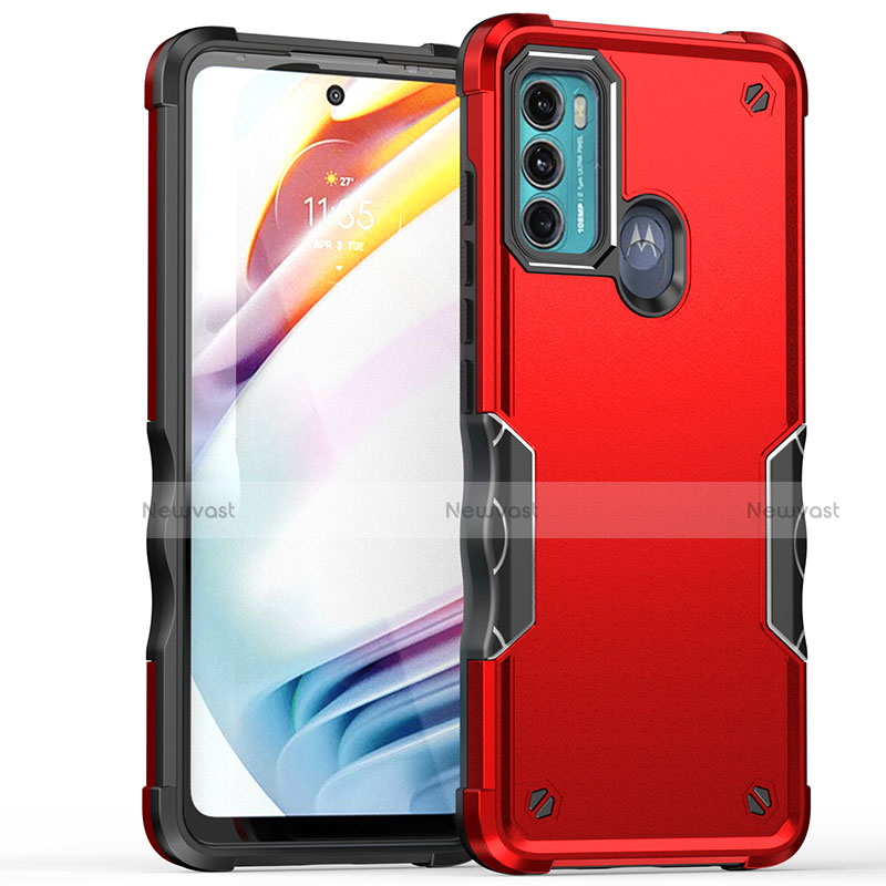 Silicone Matte Finish and Plastic Back Cover Case for Motorola Moto G60s Red