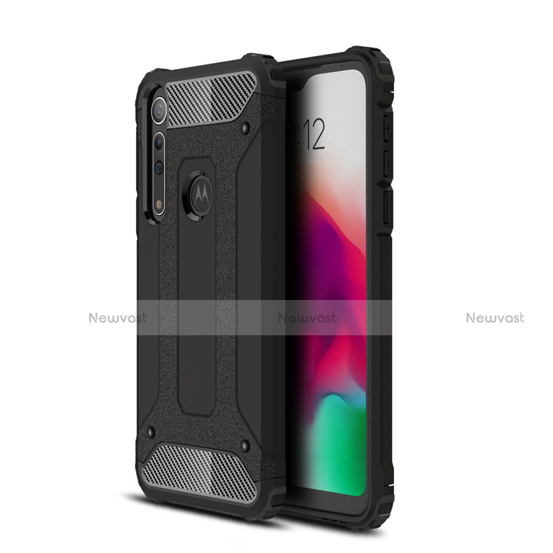 Silicone Matte Finish and Plastic Back Cover Case for Motorola Moto G8 Play Black
