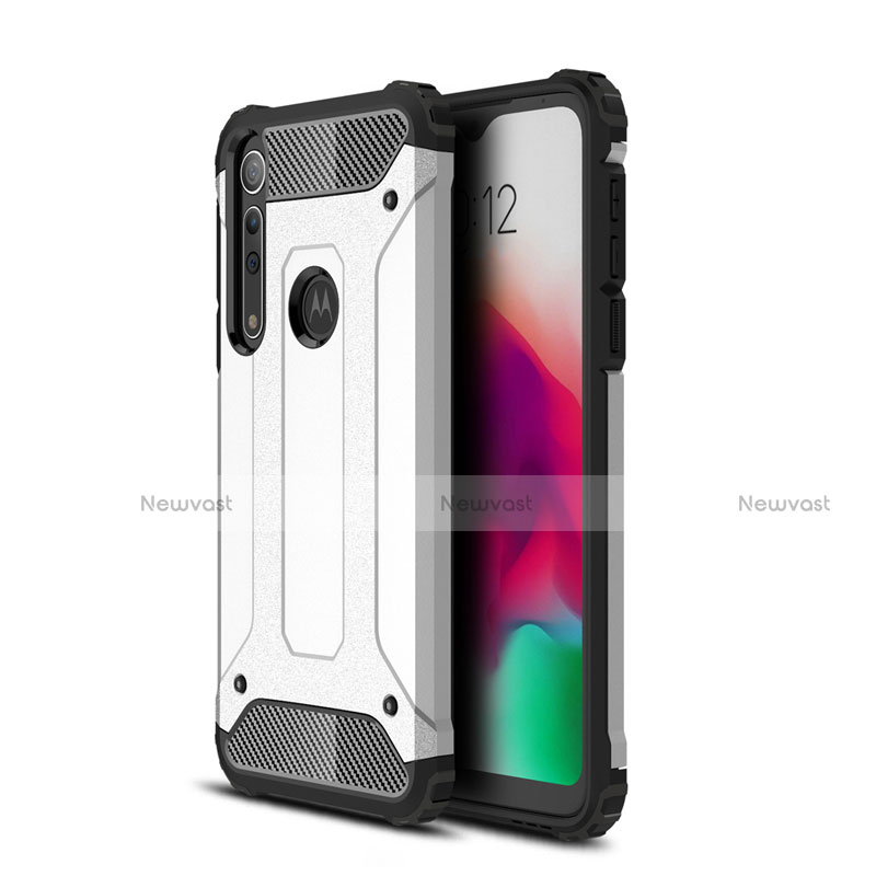 Silicone Matte Finish and Plastic Back Cover Case for Motorola Moto G8 Play Silver