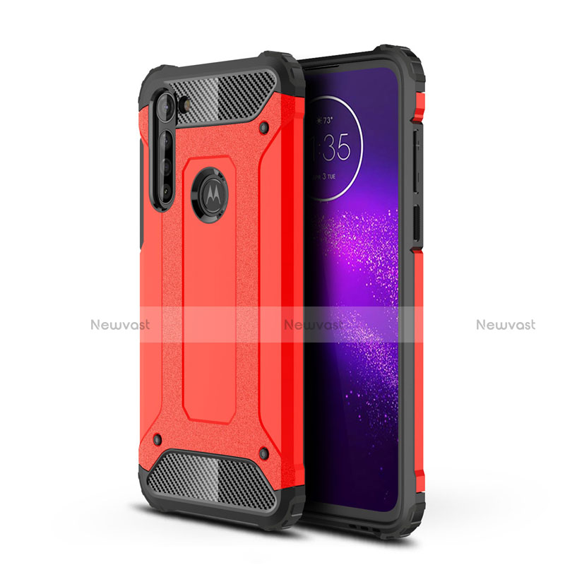 Silicone Matte Finish and Plastic Back Cover Case for Motorola Moto G8 Power Red
