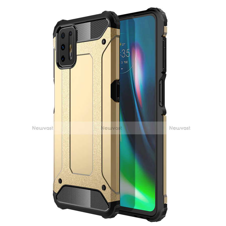 Silicone Matte Finish and Plastic Back Cover Case for Motorola Moto G9 Plus Gold