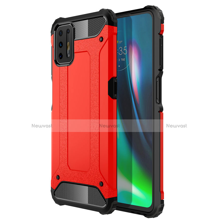 Silicone Matte Finish and Plastic Back Cover Case for Motorola Moto G9 Plus Red