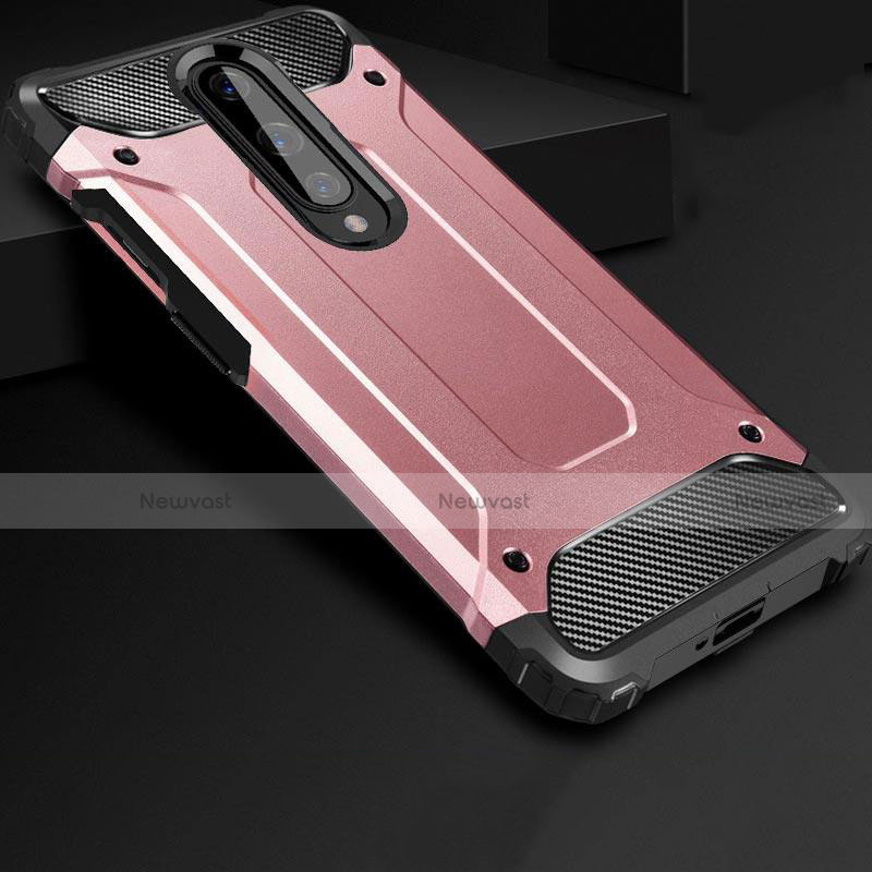 Silicone Matte Finish and Plastic Back Cover Case for OnePlus 8 Rose Gold