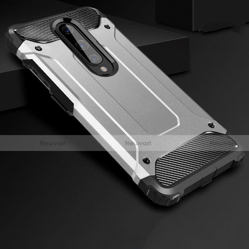 Silicone Matte Finish and Plastic Back Cover Case for OnePlus 8 Silver