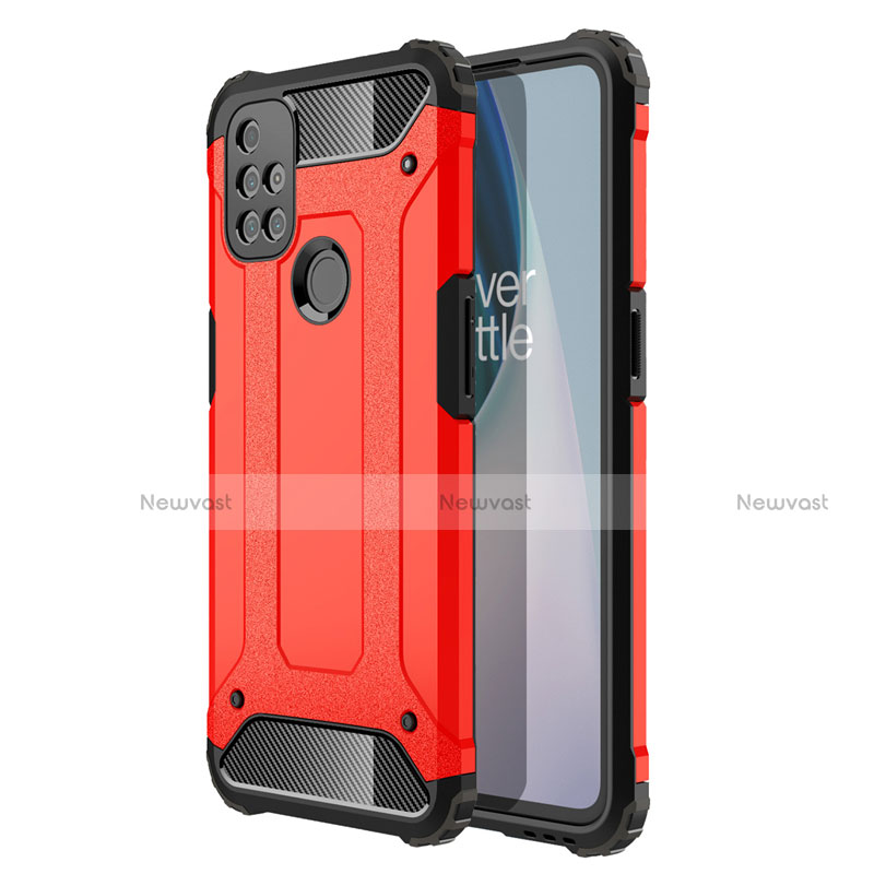 Silicone Matte Finish and Plastic Back Cover Case for OnePlus Nord N10 5G Red