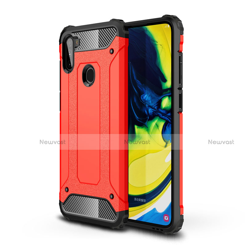 Silicone Matte Finish and Plastic Back Cover Case for Samsung Galaxy A11 Red