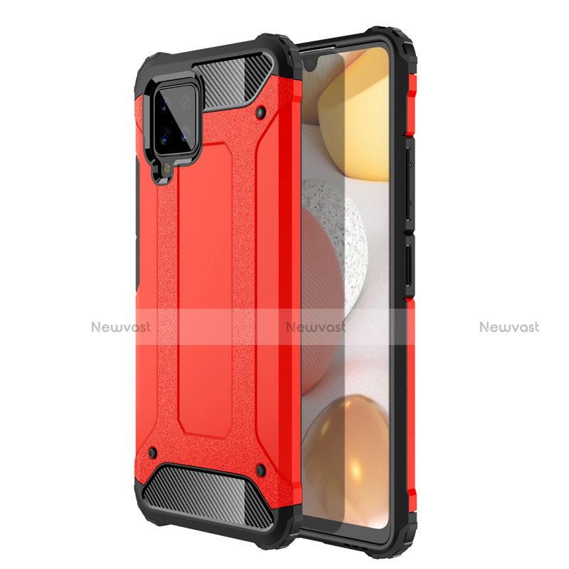 Silicone Matte Finish and Plastic Back Cover Case for Samsung Galaxy A42 5G Red