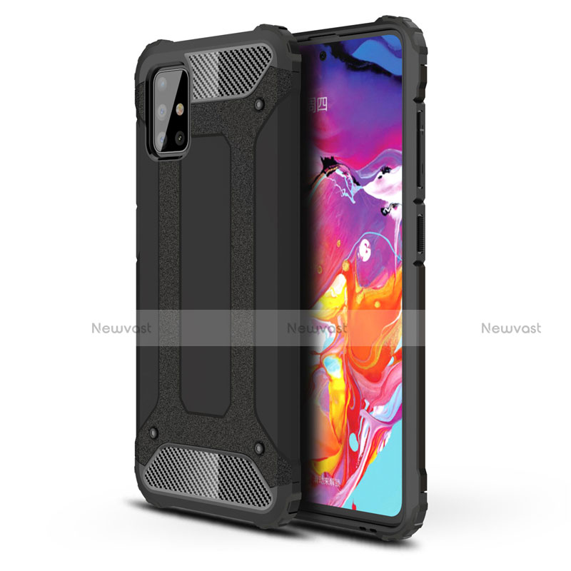 Silicone Matte Finish and Plastic Back Cover Case for Samsung Galaxy A51 4G Black