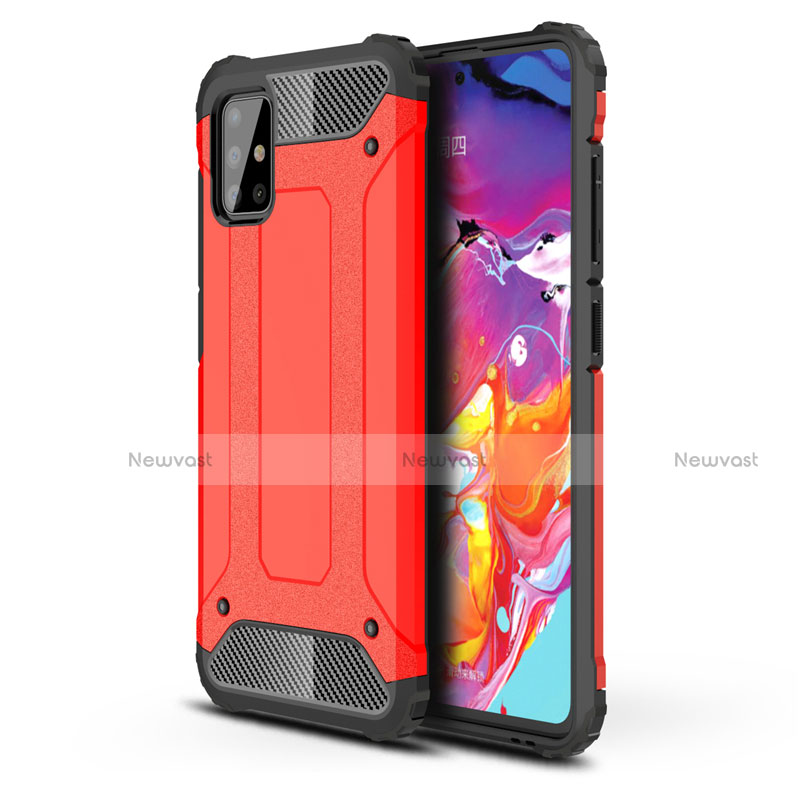 Silicone Matte Finish and Plastic Back Cover Case for Samsung Galaxy A51 4G Red