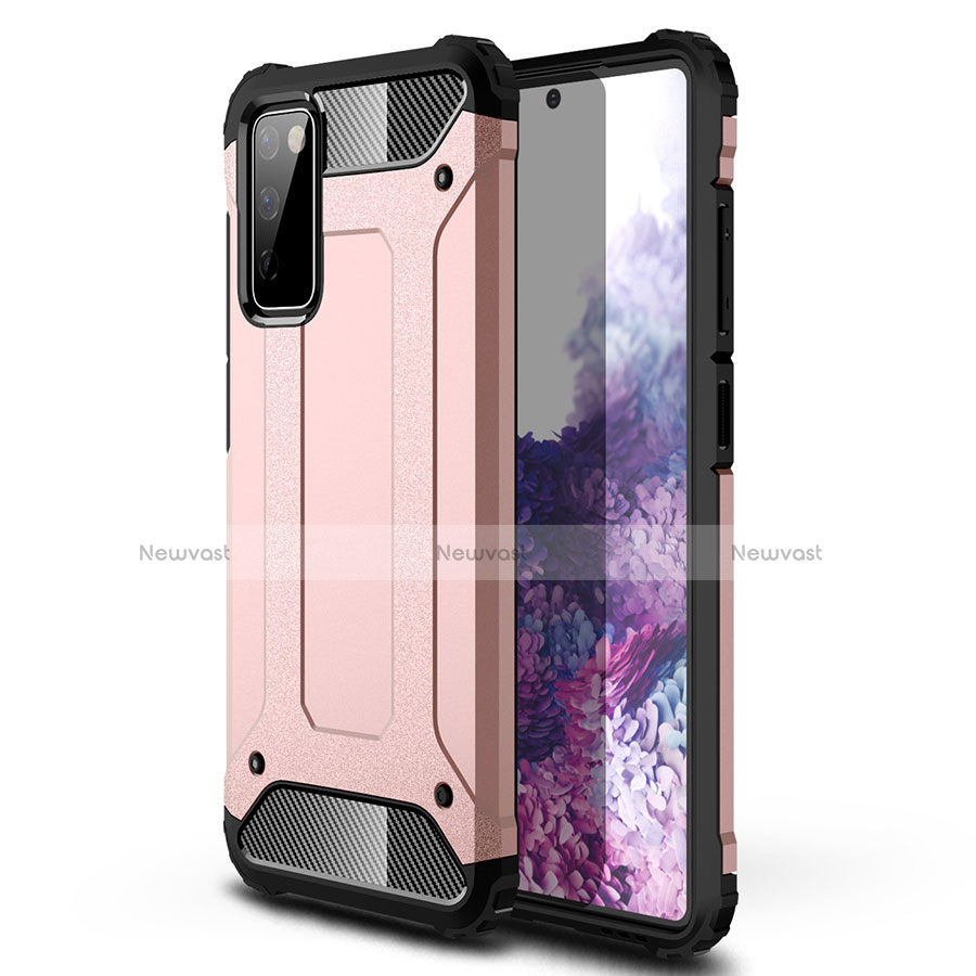 Silicone Matte Finish and Plastic Back Cover Case for Samsung Galaxy S20 FE 4G Rose Gold