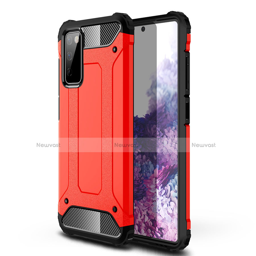 Silicone Matte Finish and Plastic Back Cover Case for Samsung Galaxy S20 Lite 5G Red