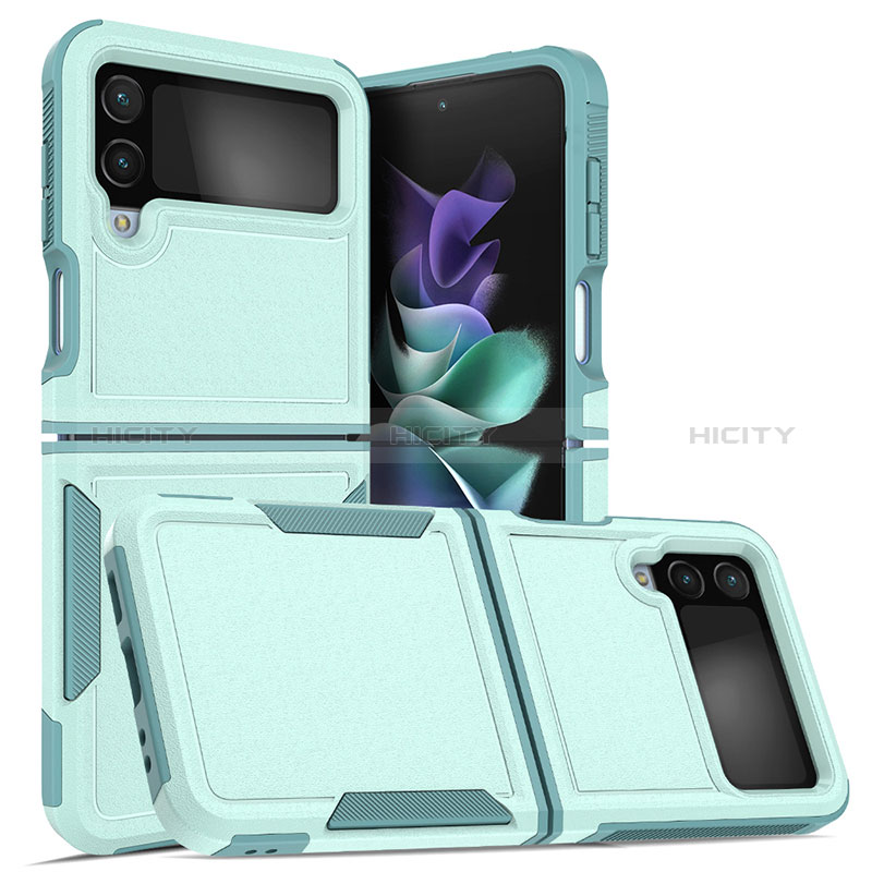 Silicone Matte Finish and Plastic Back Cover Case for Samsung Galaxy Z Flip4 5G Cyan