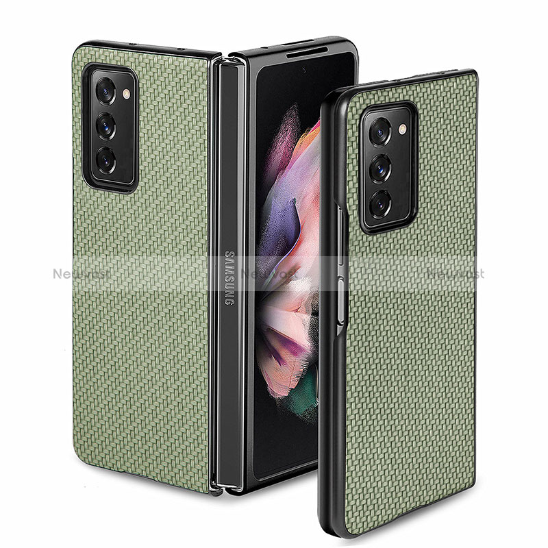 Silicone Matte Finish and Plastic Back Cover Case for Samsung Galaxy Z Fold2 5G Green