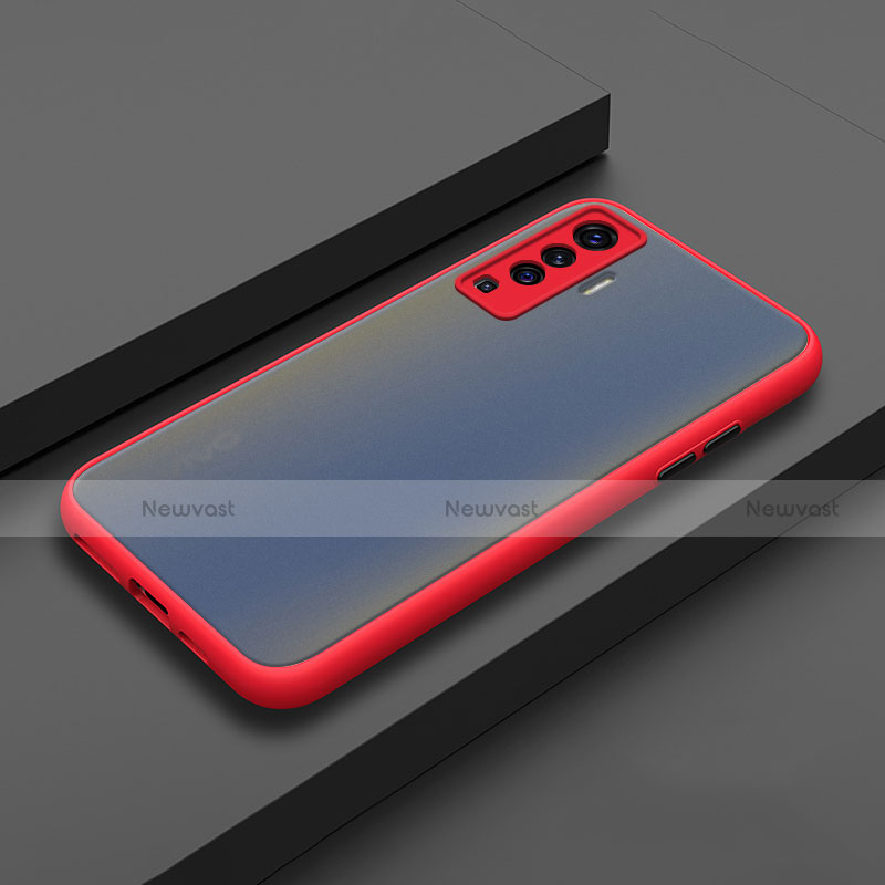 Silicone Matte Finish and Plastic Back Cover Case for Vivo X50 5G Red