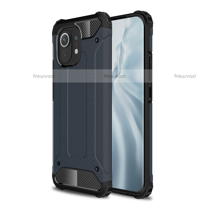 Silicone Matte Finish and Plastic Back Cover Case for Xiaomi Mi 11 5G Blue
