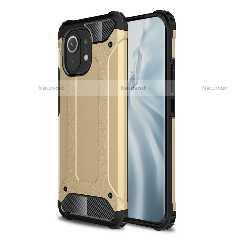 Silicone Matte Finish and Plastic Back Cover Case for Xiaomi Mi 11 5G Gold