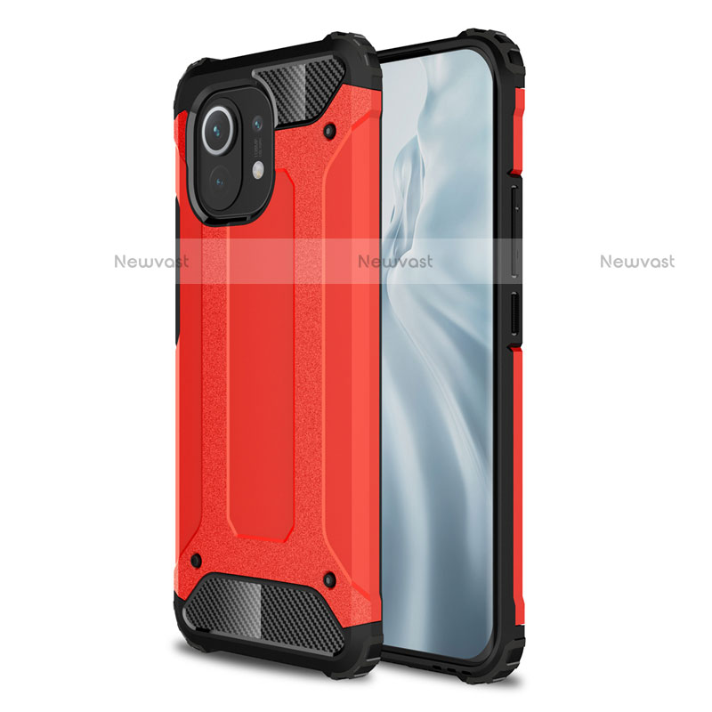 Silicone Matte Finish and Plastic Back Cover Case for Xiaomi Mi 11 5G Red
