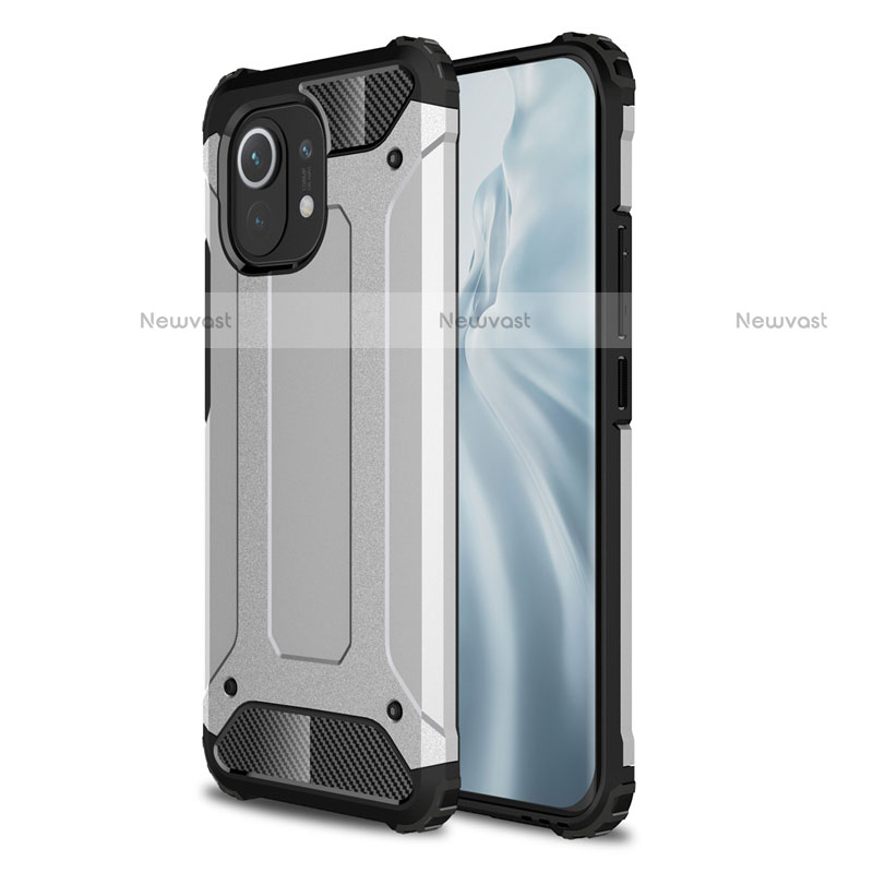 Silicone Matte Finish and Plastic Back Cover Case for Xiaomi Mi 11 5G Silver