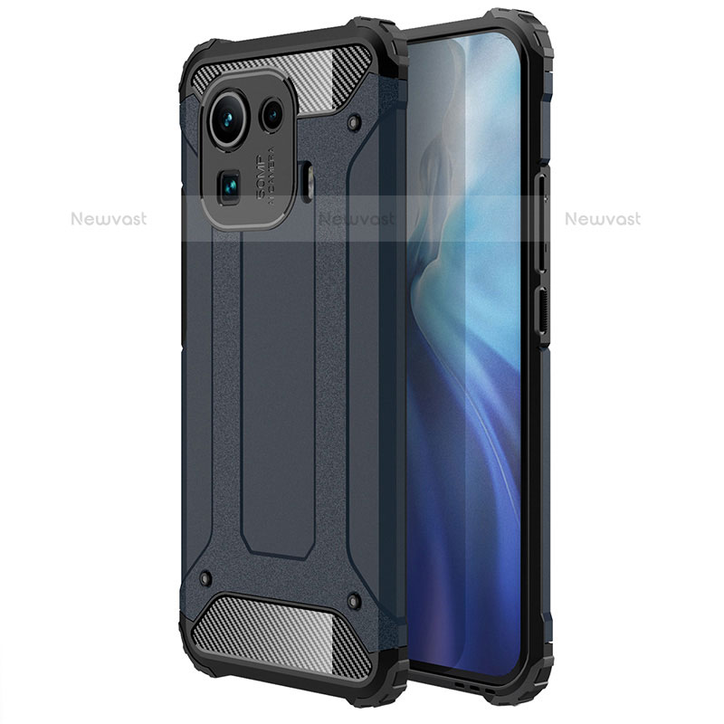 Silicone Matte Finish and Plastic Back Cover Case for Xiaomi Mi 11 Pro 5G Blue