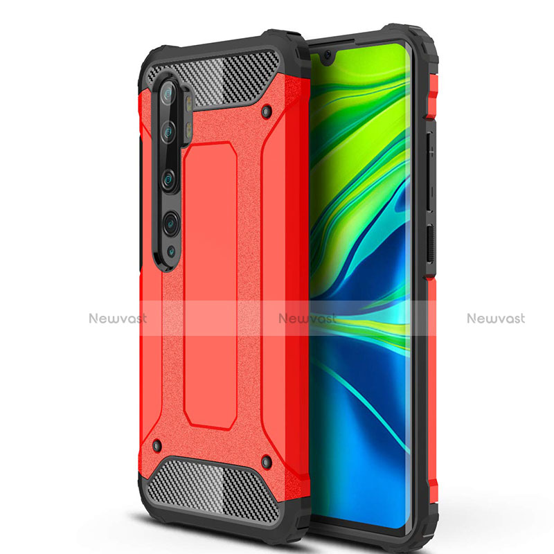 Silicone Matte Finish and Plastic Back Cover Case for Xiaomi Mi Note 10 Pro Red