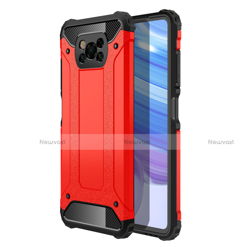 Silicone Matte Finish and Plastic Back Cover Case for Xiaomi Poco X3 NFC Red