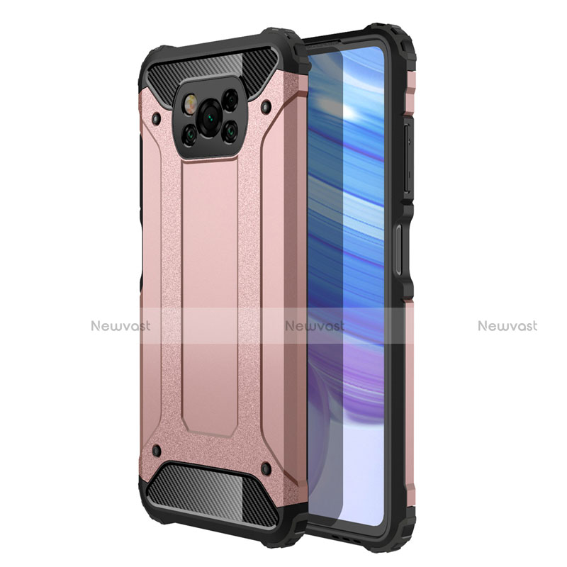 Silicone Matte Finish and Plastic Back Cover Case for Xiaomi Poco X3 NFC Rose Gold