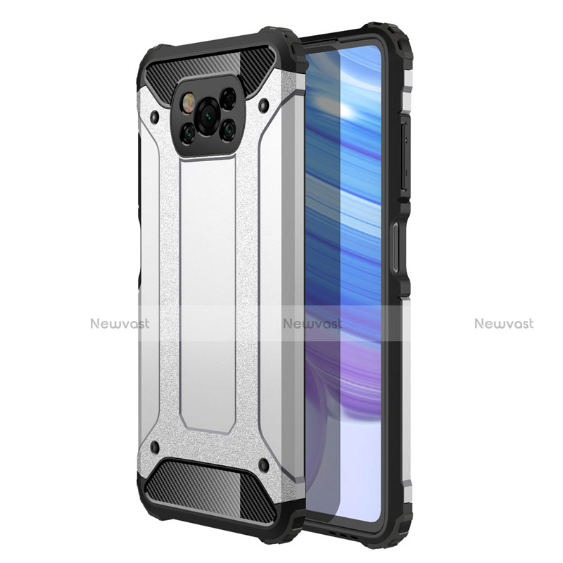 Silicone Matte Finish and Plastic Back Cover Case for Xiaomi Poco X3 NFC Silver