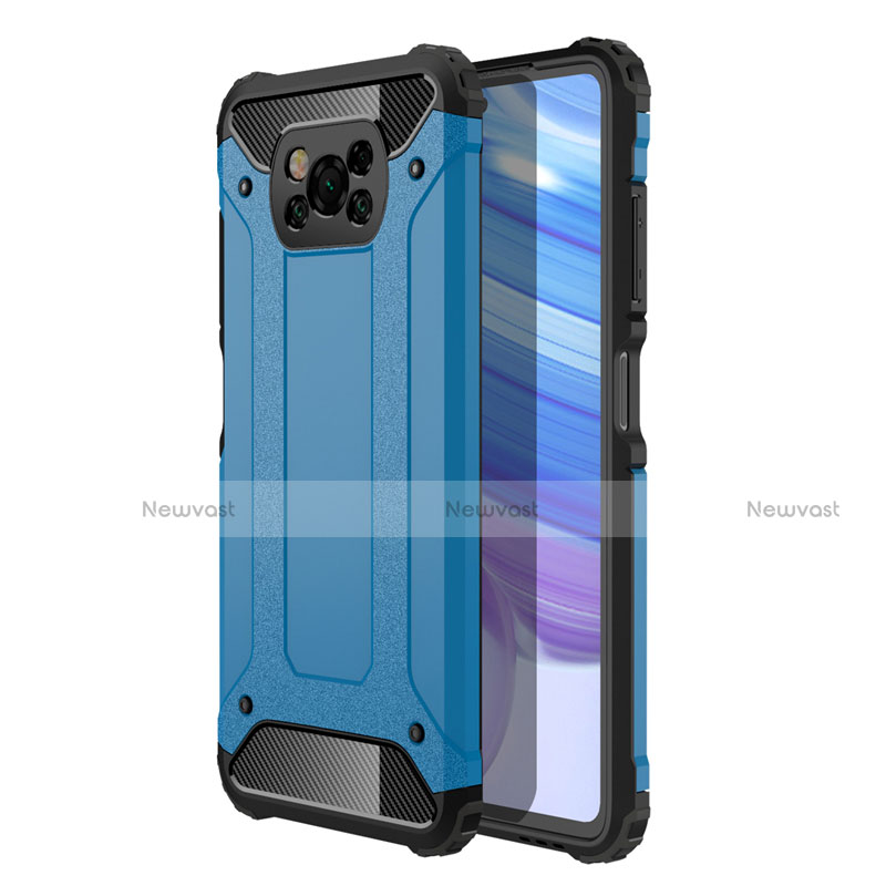 Silicone Matte Finish and Plastic Back Cover Case for Xiaomi Poco X3 Sky Blue