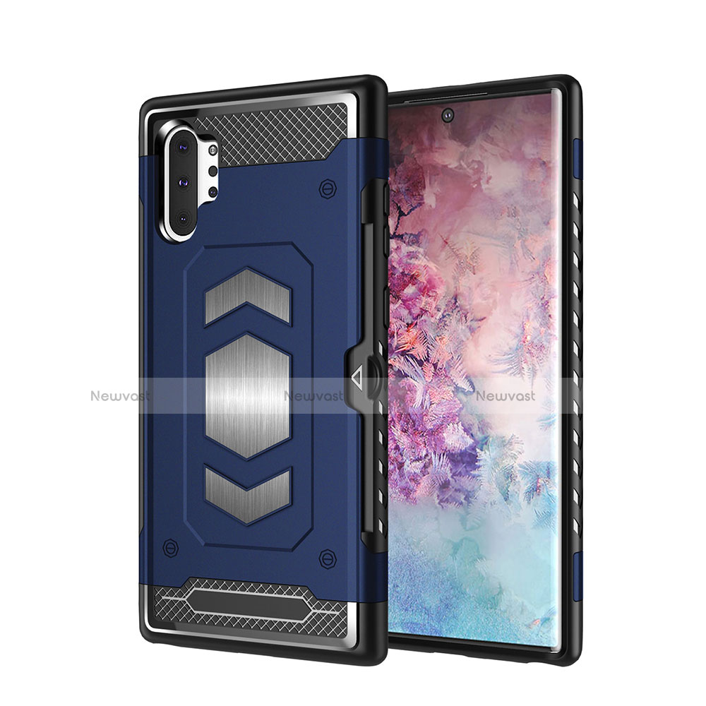 Silicone Matte Finish and Plastic Back Cover Case Magnetic for Samsung Galaxy Note 10 Plus 5G Blue