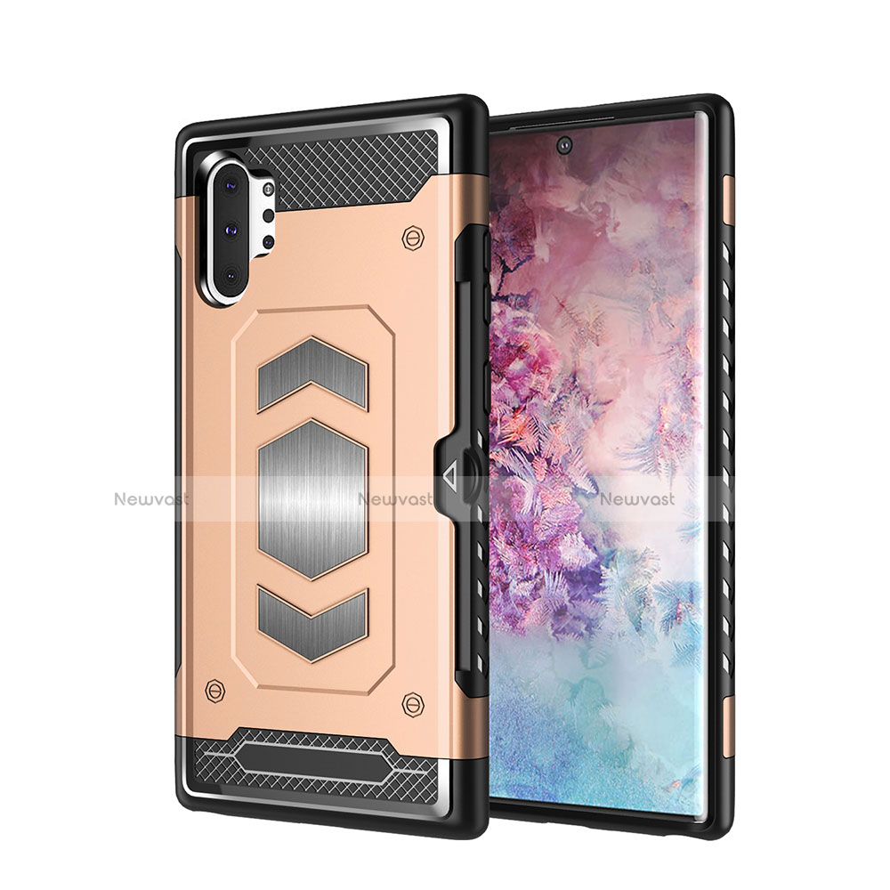 Silicone Matte Finish and Plastic Back Cover Case Magnetic for Samsung Galaxy Note 10 Plus 5G Gold