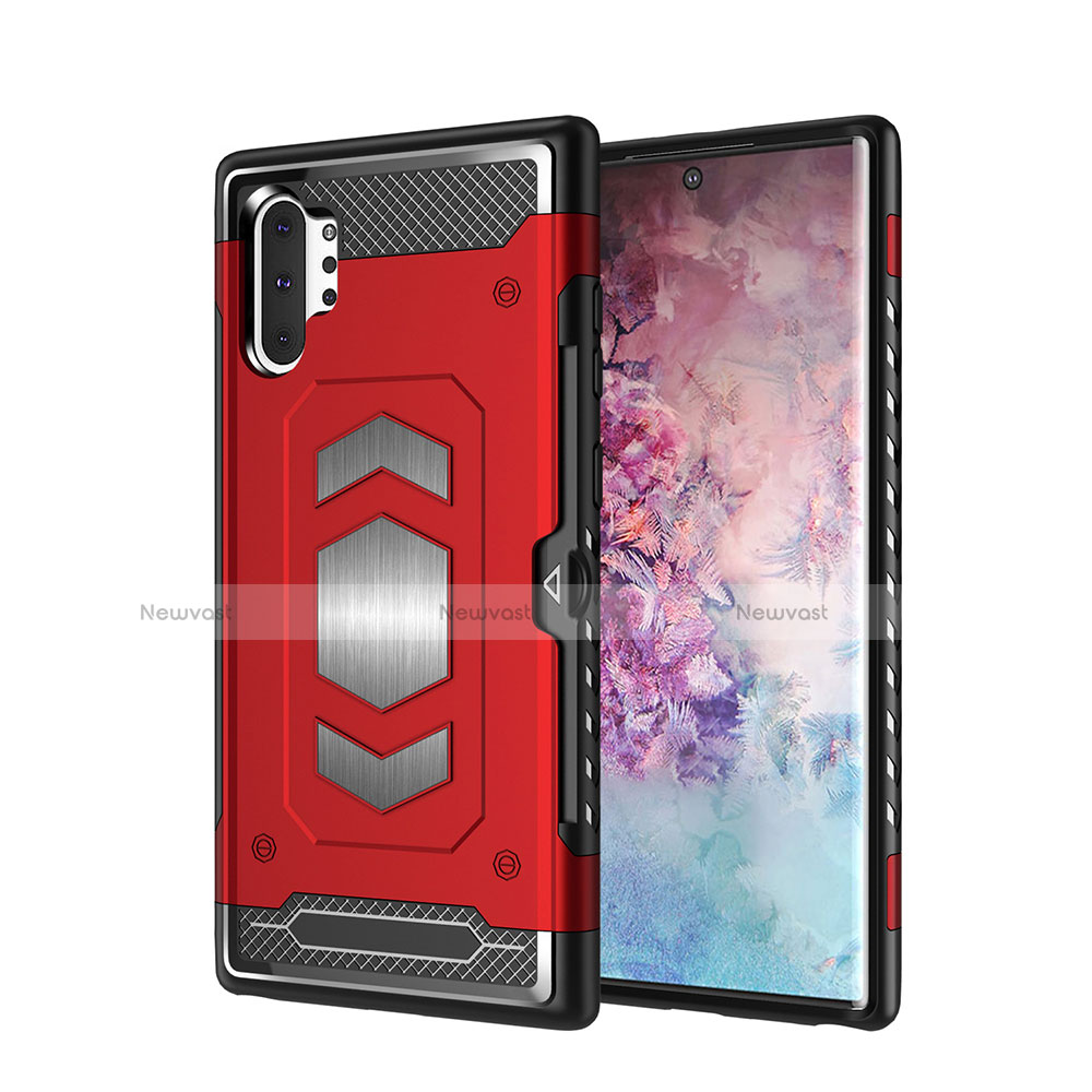 Silicone Matte Finish and Plastic Back Cover Case Magnetic for Samsung Galaxy Note 10 Plus 5G Red