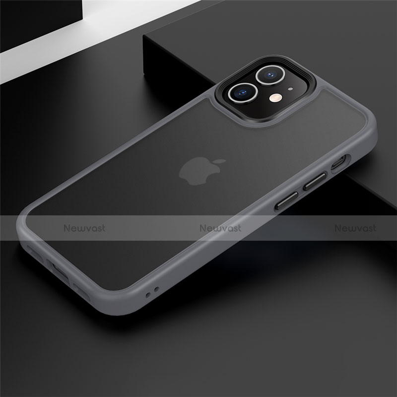 Silicone Matte Finish and Plastic Back Cover Case N01 for Apple iPhone 12 Gray