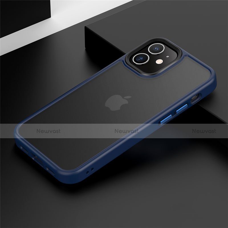 Silicone Matte Finish and Plastic Back Cover Case N01 for Apple iPhone 12 Mini Blue