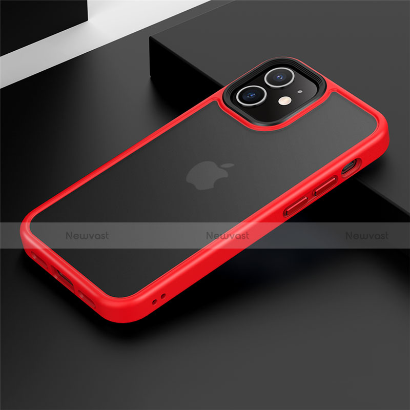 Silicone Matte Finish and Plastic Back Cover Case N01 for Apple iPhone 12 Mini Red