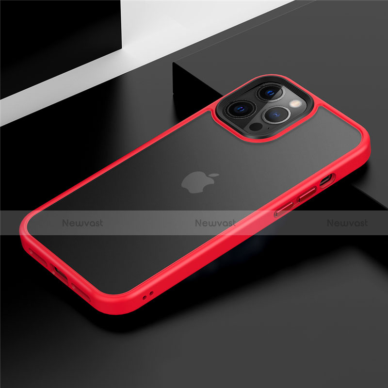 Silicone Matte Finish and Plastic Back Cover Case N01 for Apple iPhone 12 Pro Max Red